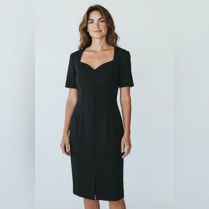 Vintage Womens Black Sweetheart Neckline Button front Dress Medium